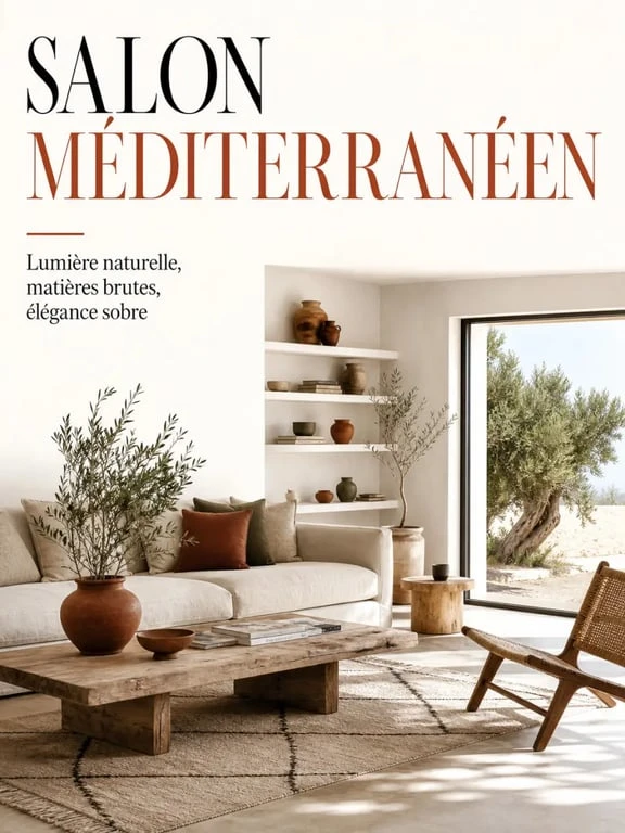 Décoration méditerranéenne dans un salon lumineux aux matières naturelles