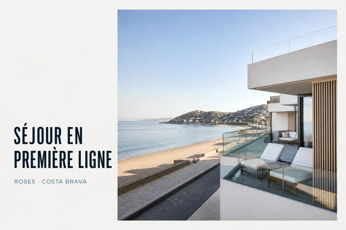Hôtels rosas bord de mer avec hôtel en première ligne de plage à Roses et vue sur la baie