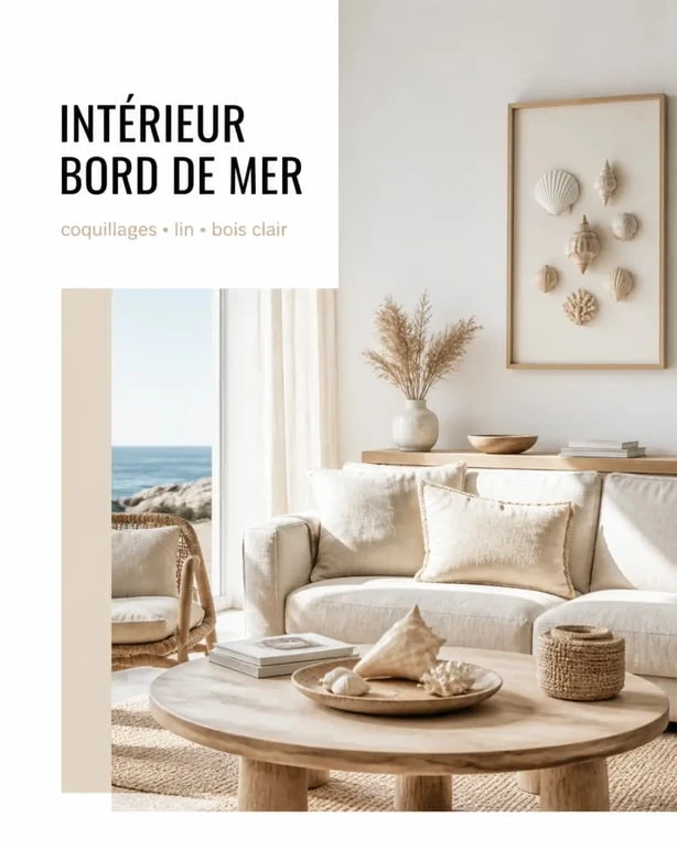 Coquillage décoration dans un salon bord de mer chic et sobre