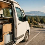 Location van aménagé aix en provence près de la Sainte-Victoire, table et cuisine 2 feux