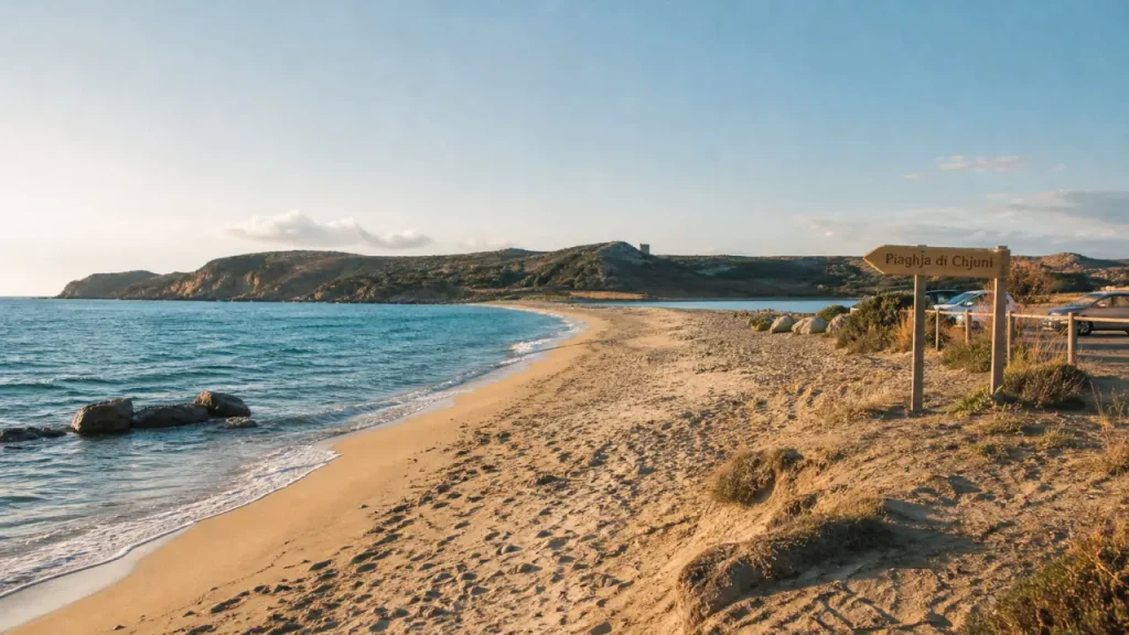 Plage de chiuni à Cargèse : sable et lagune pour baignade surveillée