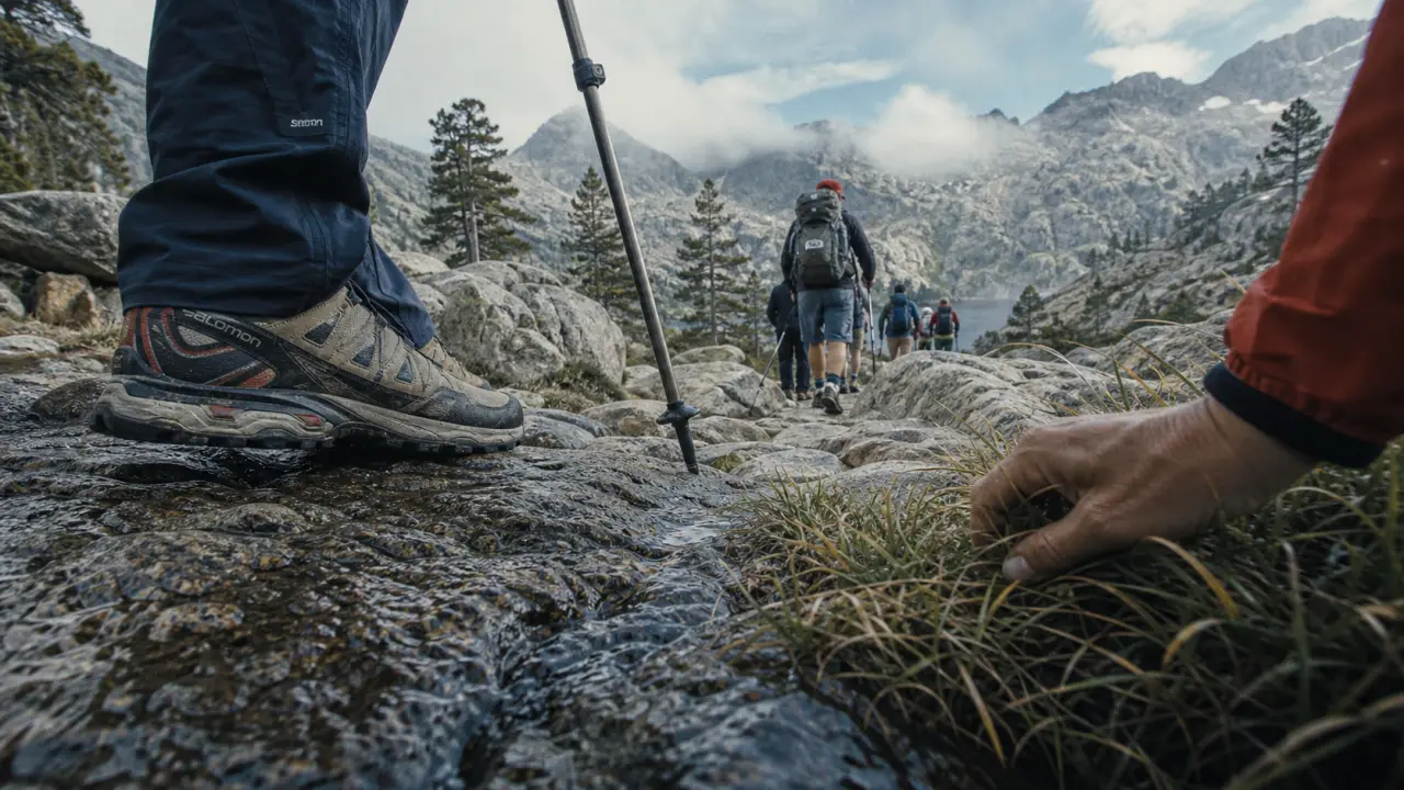Randonnée lac Melo Corse : chaussures et sentier vers le lac de Melo