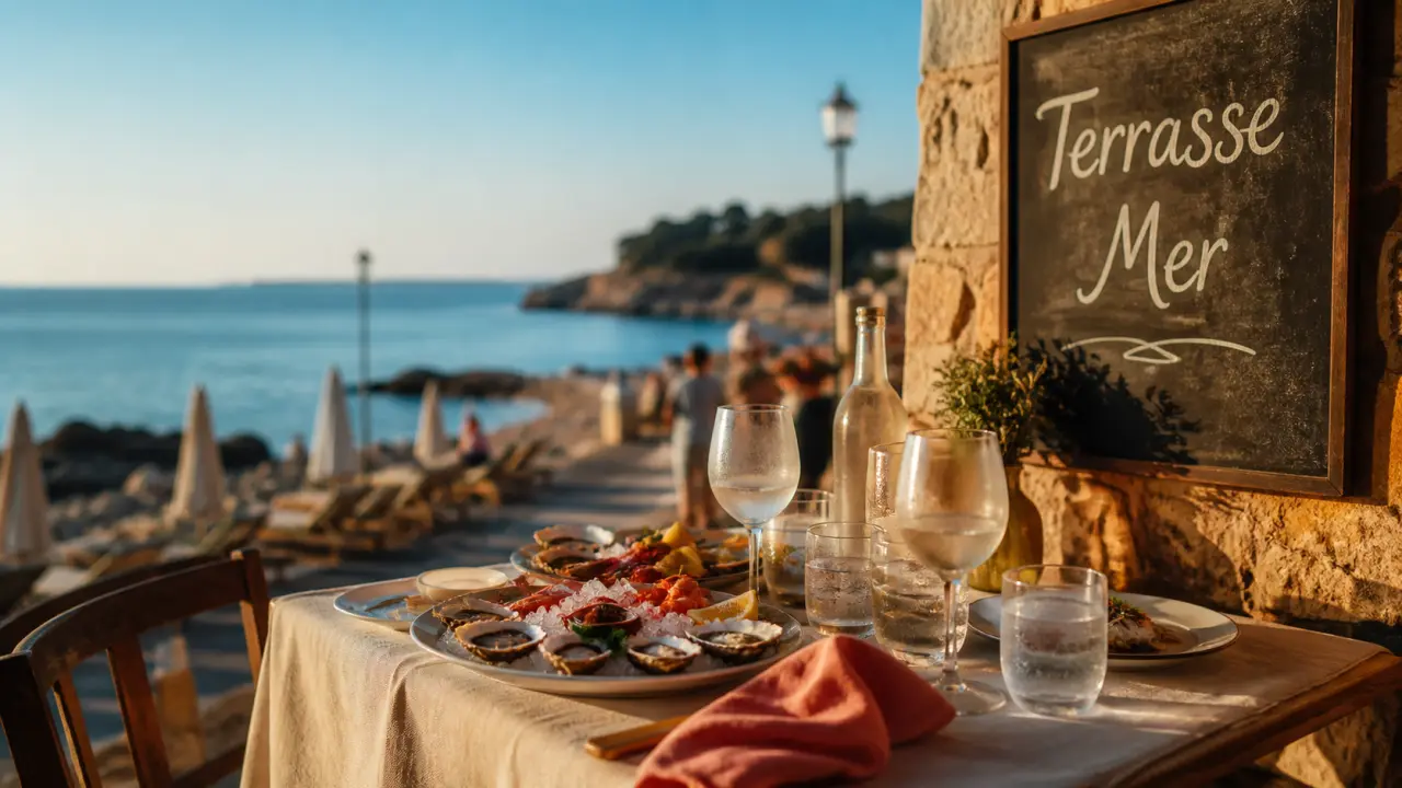 Restaurants Juan-les-Pins bord de mer : vue mer, terrasse ombragée et poissons grillés