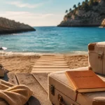 Week end au bord de mer : valises sur terrasse face à la mer