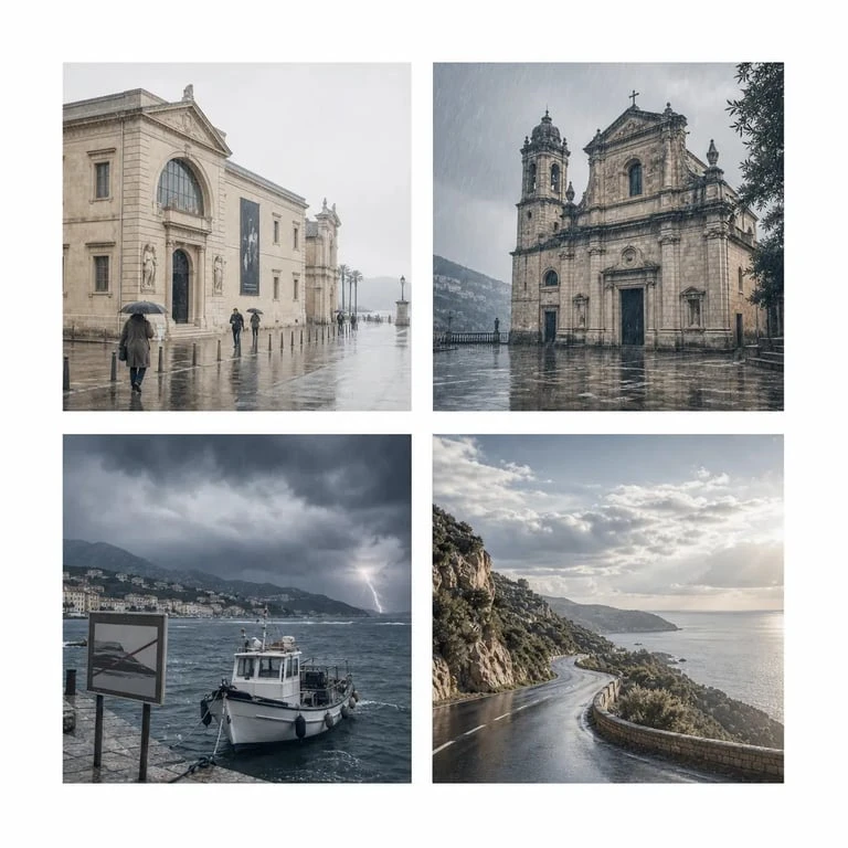 Que faire corse du sud quand il pleut : tableau visuel des activités selon pluie faible, pluie forte, orage et éclaircies
