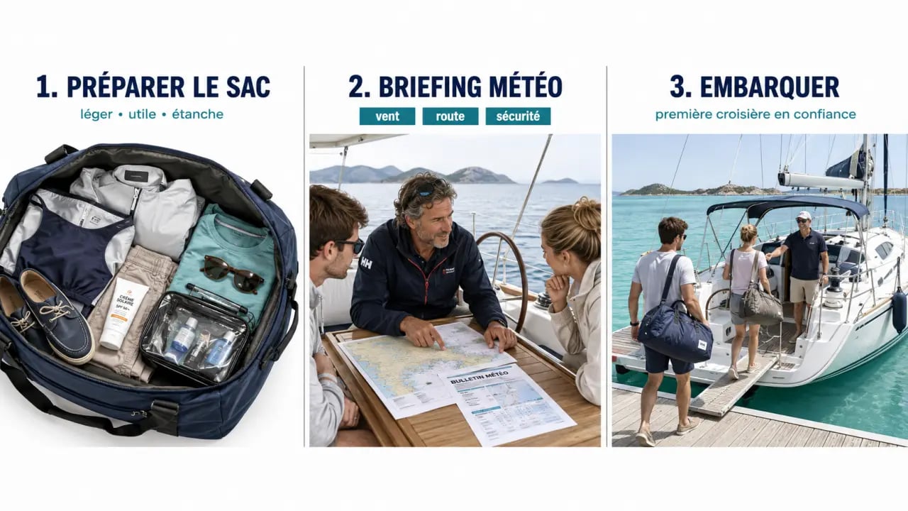 Préparer sa première croisière en voilier dans les îles : préparation du sac, briefing météo et embarquement