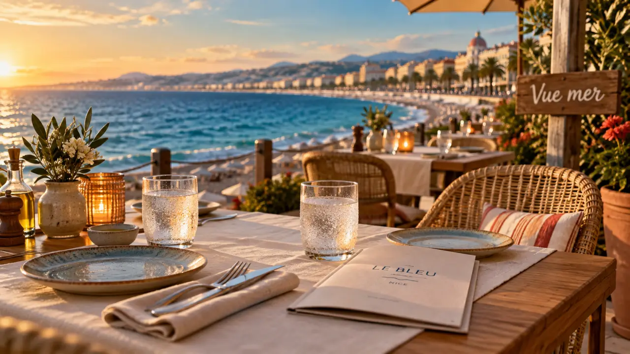 Restaurants bord de mer Nice : vue mer Méditerranée depuis une terrasse