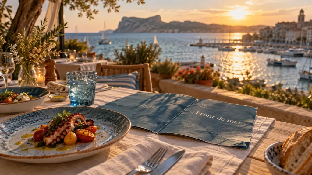 Restaurants la ciotat bord de mer : table vue port, coucher de soleil