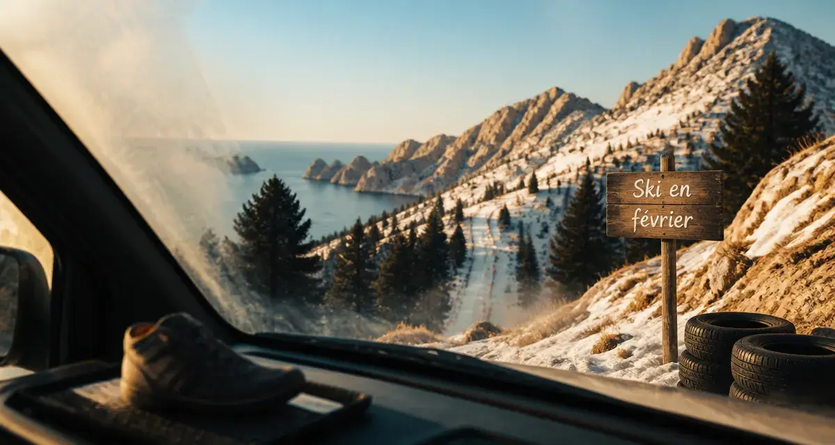 Vacances corse fevrier : vue ski et neige sur une route de montagne en Corse
