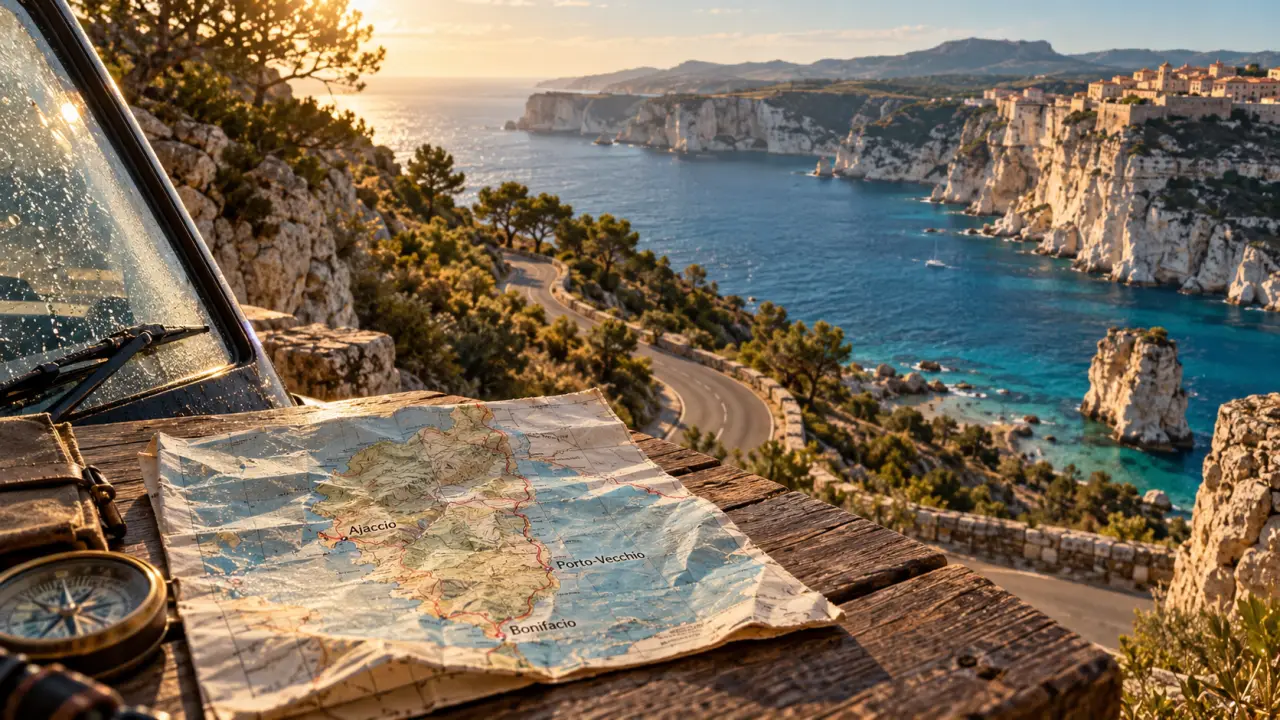 Corse sud : route entre falaises et mer turquoise