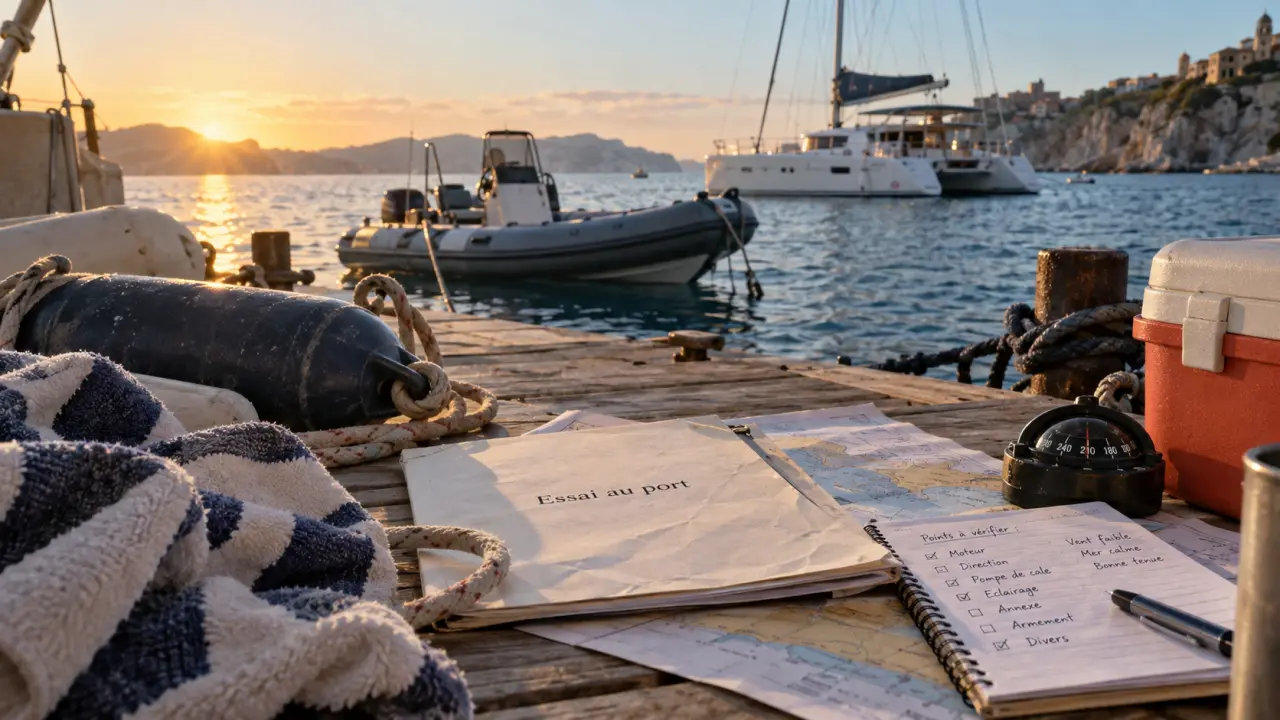 Marque de bateau : essai au port, semi-rigide et catamaran au mouillage
