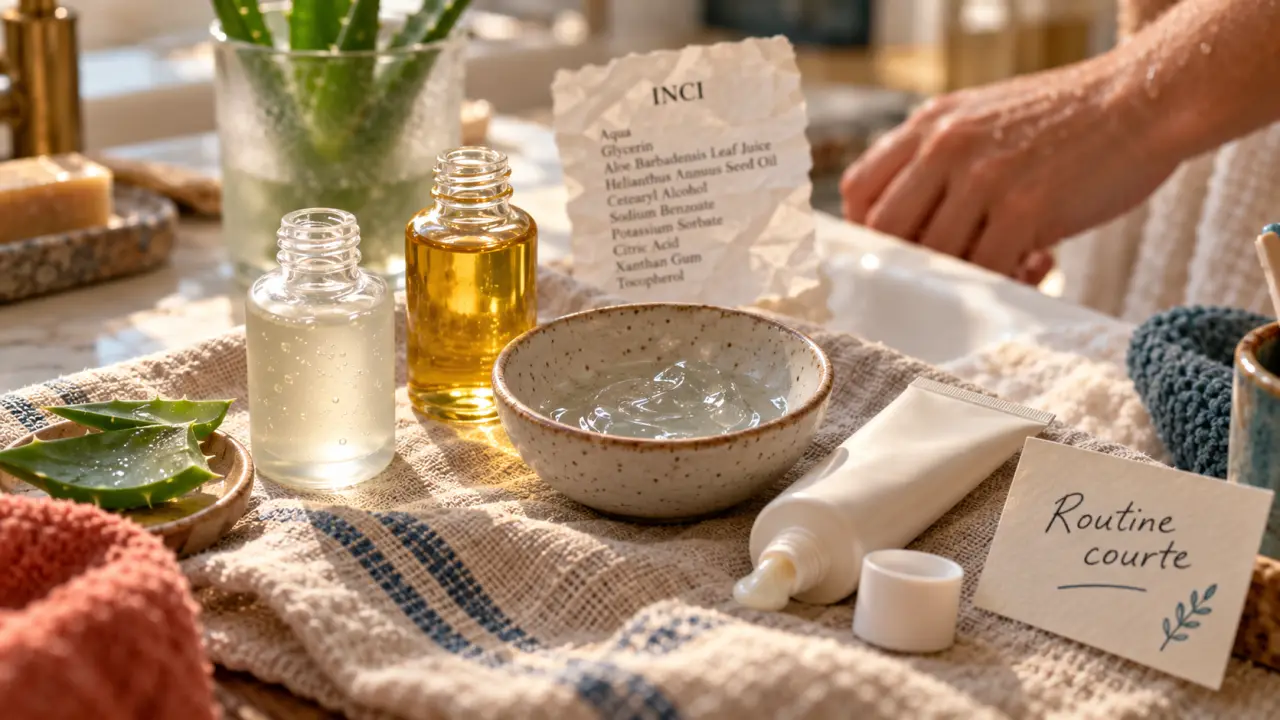 Soin au naturel : routine courte en salle de bain, produits et glycérine